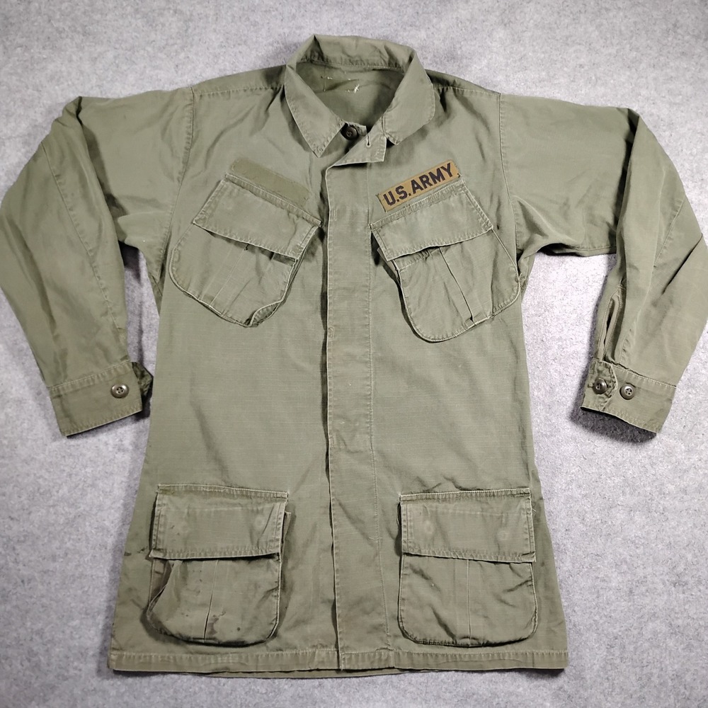 Vintage 60s US Army Vietnam Jungle Jacket S Green Slant Pocket Ripstop Military